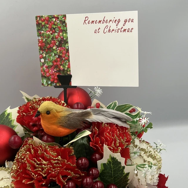 Quality Artificial Christmas  Arrangement Grave vase / Memorial / Crem Pot Red 3