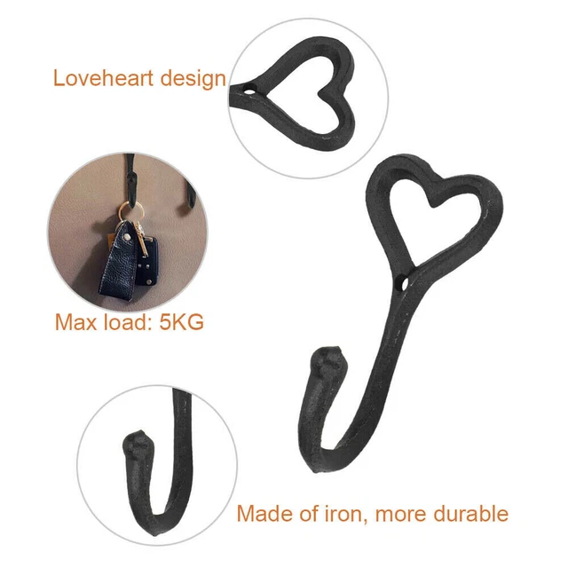 5 x Cast Iron Heart Coat Hat Hook Key Holder Vintage Shabby Chic Antique Hooks 3