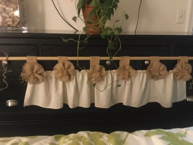 Natural Burlap/Muslin Shabby Chic Valance Curtain With Tab Top Rod Opening