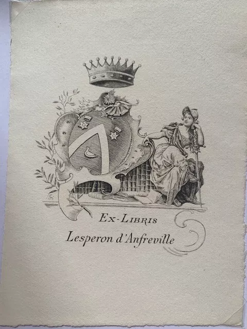 Ex-libris LESPERON d'ANFREVILLE Alexandre Victor de, L2328, 83x72 mm, 19è