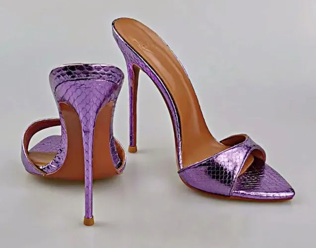 $300 Luxury Kandee Sexy Purple Paris Water Snake Mule Heels  US 1 0 (Fits Sz 9) 2