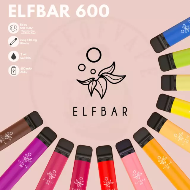 ELFBAR E-Zigarette E-Shisha 600 Züge I Einweg Vape mit 20mg Nikotin E-Liquid