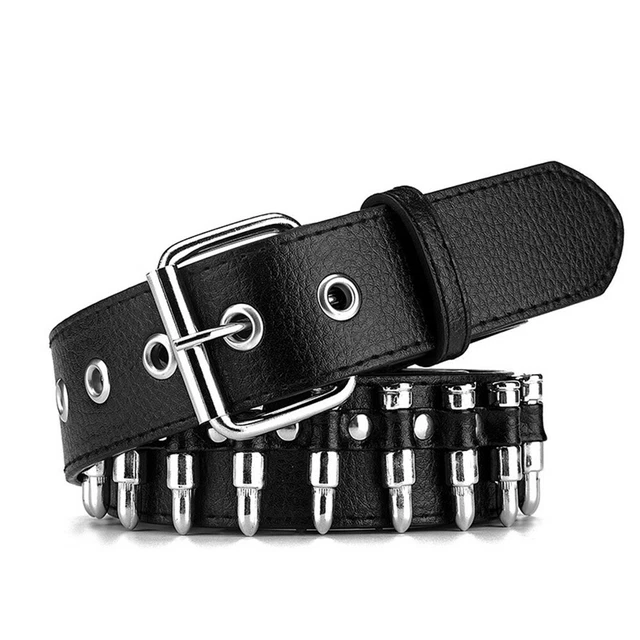 Ceinture Gothique Punk Similicuir Noir Avec Anneaux Et Chaînes - Taille Réglable
