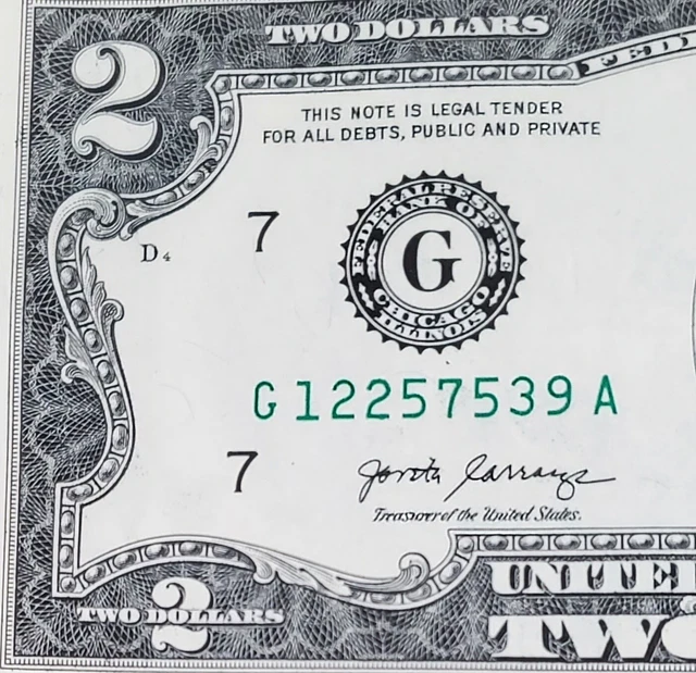 ✯WOW * NEW Uncirculated Two Dollar Bill Crisp $2 Notes 2017A LUCKY# 7