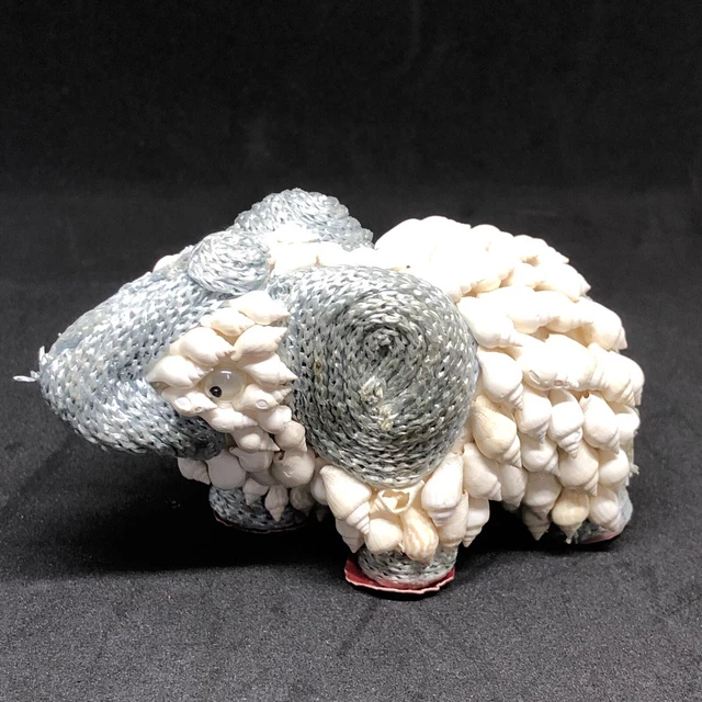 Vintage Handcrafted Sea Shell Encrusted Small Elephant Blue Cord with Trunks Up