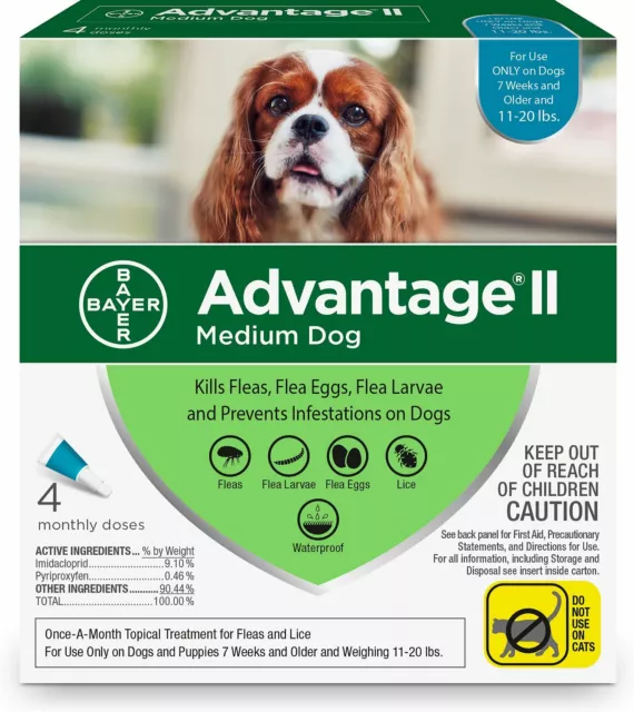 Advantage II for Dogs 11-20 lbs Teal 4pk-4 Month Supply Genuine USA EPA Approved