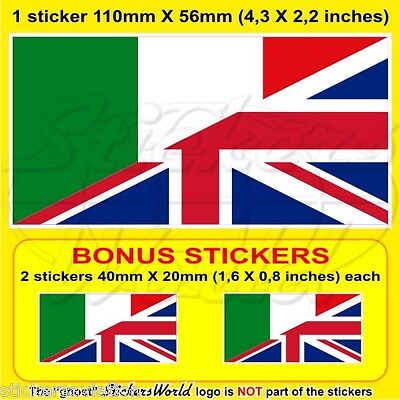 ITALY-United Kingdom Flag Italian-UK British Union Jack 110mm Sticker x1+2 BONUS
