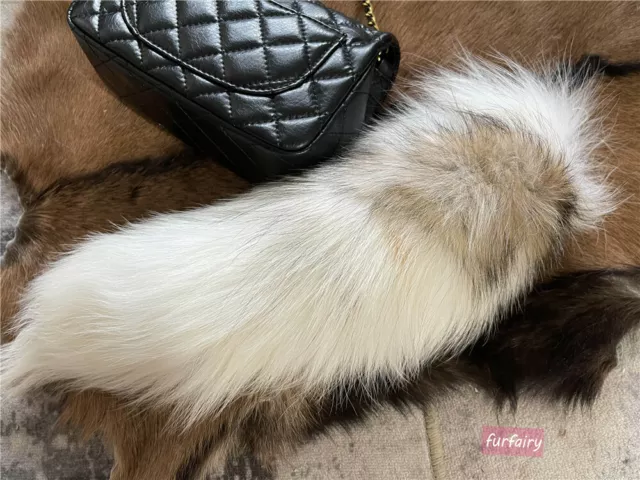 16"-18" Red Marble Fox tail Cross Fur Tail Cosplay Keychain Bag charm Pendant