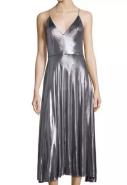 HALSTON HERITAGE Women's Size 14 Gun Metal Shimmer Midi Strappy Sleeveless Gown