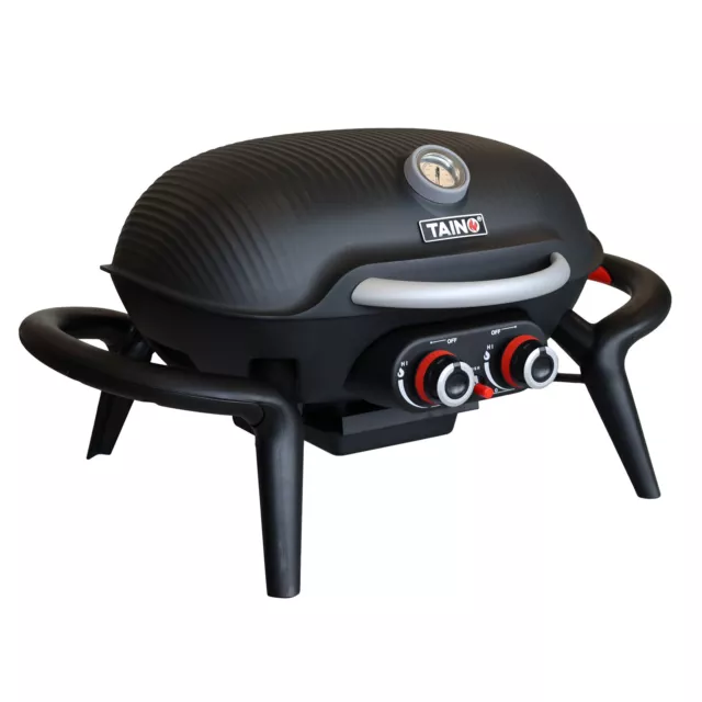 TAINO KENAI Gasgrill klein Tischgrill Balkongrill Gas Thermometer Schwarz