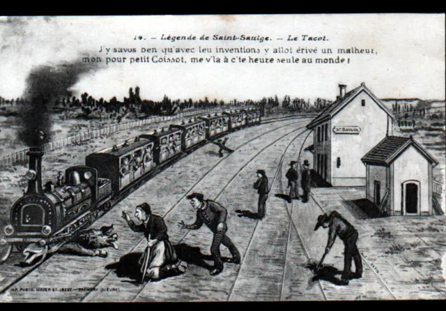 SAINT-SAULGE (58) LEGENDE / TRAIN en GARE , COCHON écrasé début 1900