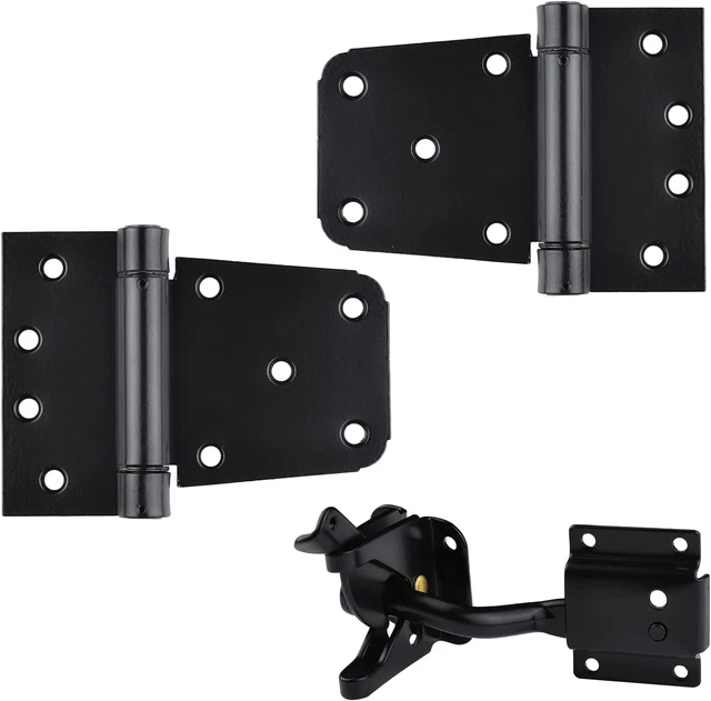 Self-Closing Heavy Duty Gate Hardware Kit 1 Pack Self-Locking Gate Latch & 2 Pac