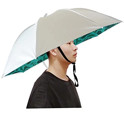 Umbrella Hat, 37 inch Fishing Umbrella Cap for Adults and Silver/Camouflage