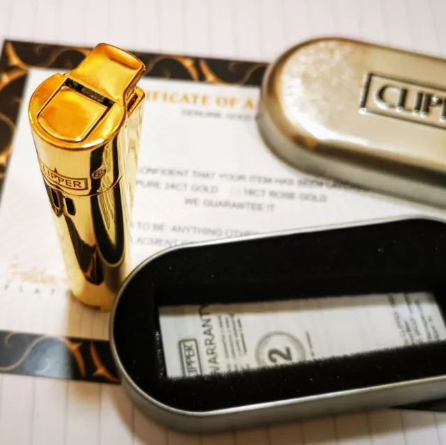 24ct Gold Plated Metal Electric Jet Clipper Lighter Gas Gift Boxed New Lid 24k 3