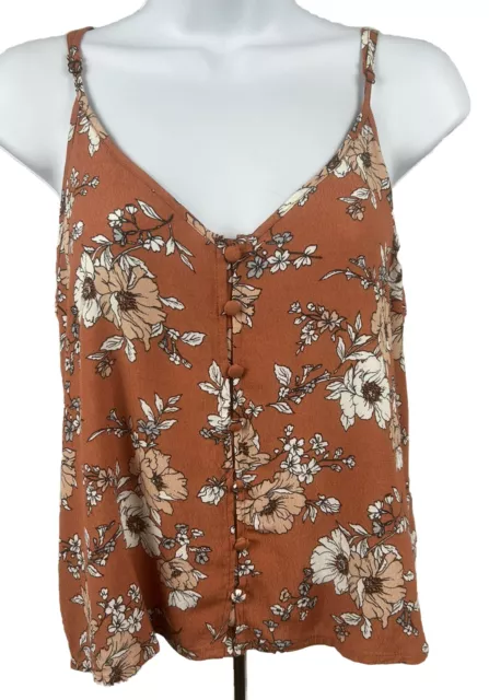 Forever 21 Cami Women’s Sz S Button Up Cropped Burnt Orange Floral Blouse Boho