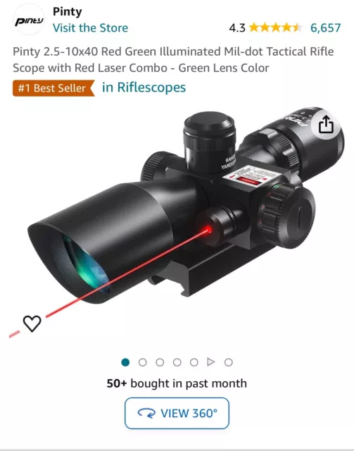 Pinty Riflescope 2.5x10x40  Illuminated Mil-Dot Tacticle Rifle Scope With Laser