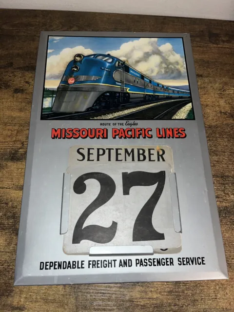 Rare Vintage Missouri Pacific Lines Railroad Perpetual Metal Calendar w/cards