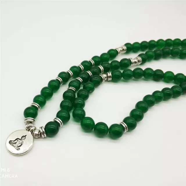 8 mm bracelet Mala vert foncé jade 108 Mala yoga lotus Bouddha pendentif perle poignet 2