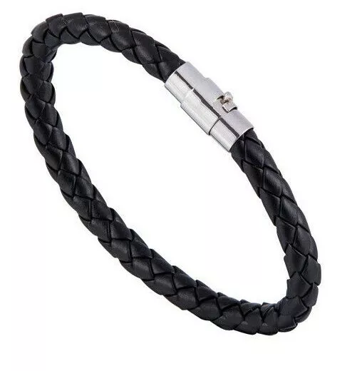 4/6/8MM Mens Braided Rope Cord Black Leather Necklace Choker Magnetic Clasp