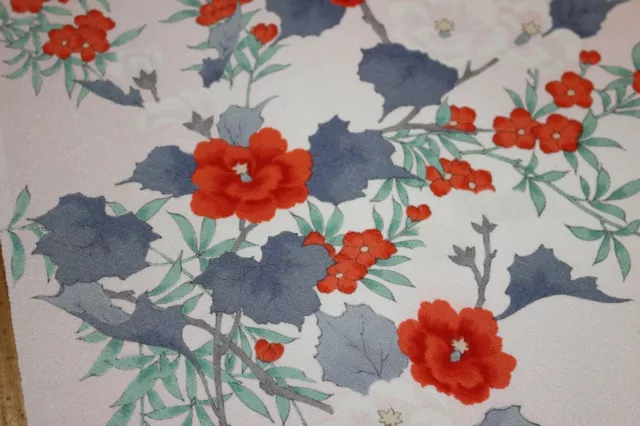 Vintage Japanese Silk Crepe Floral Countryside Pattern Kimono Fabric 60"