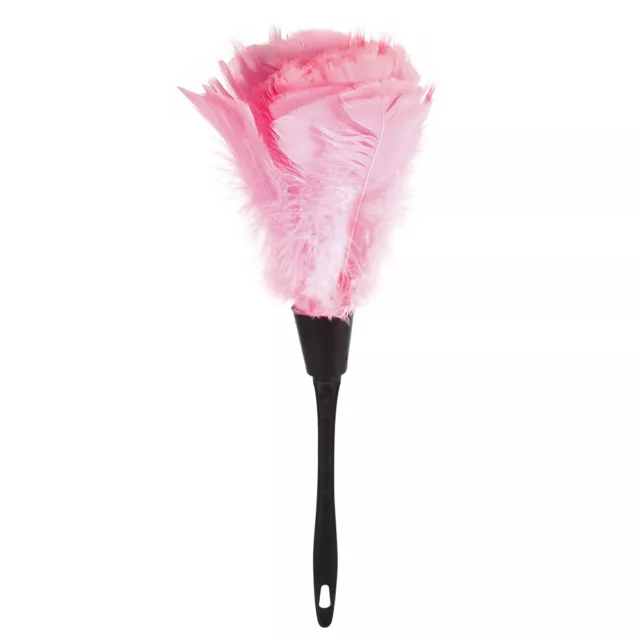 Cepillo plumero de pavo suave rosa con mango negro muebles para el hogar automóvil BG