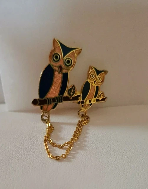 Broche Vintage Hibou/chouette En Or - Émail Beige/jaune Et Cristaux - Année 1912 - Occasion Très Bon état