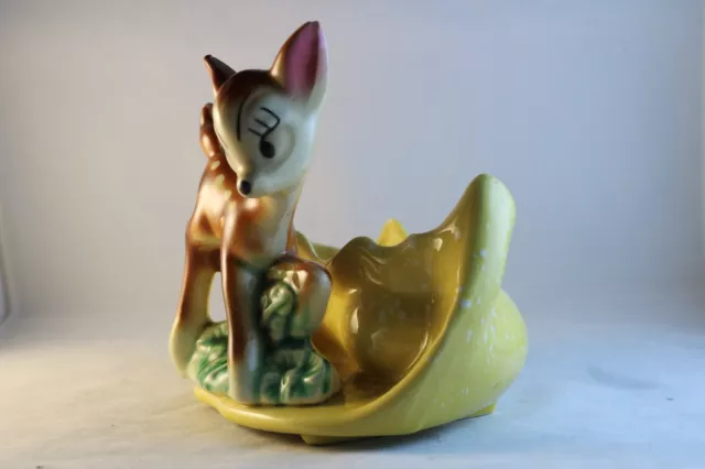 Vintage Disney Bambi Glazed Planter Leeds Pottery Yellow White Dots Mid Century 2