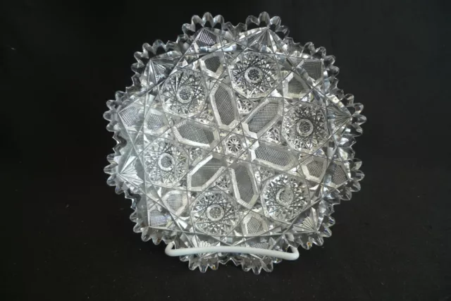 Vintage American Brilliant Crystal Ornate Cut Glass Candy Dish Low Bowl