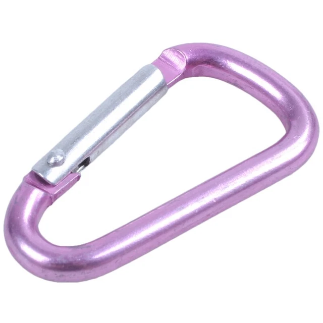 Pink aluminum alloy D-shape spring-loaded gate closure carabiner B2N4N4