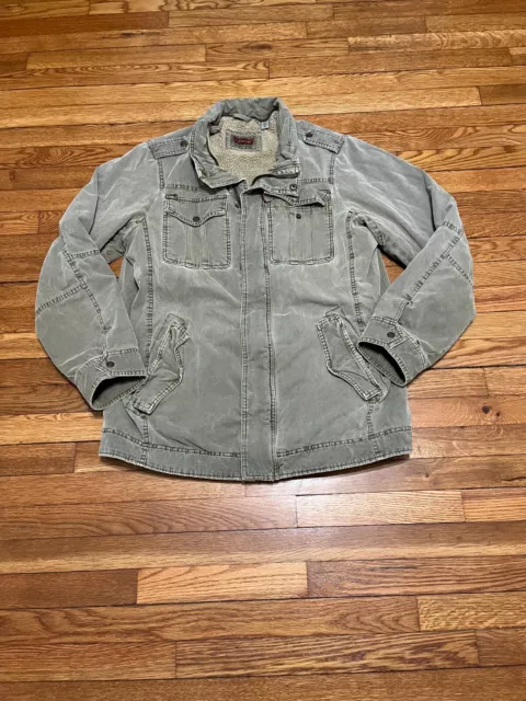 Levi's Trucker Sherpa Fleece Lined Green Canvas Coat Jacket Mens Sz TALL Large