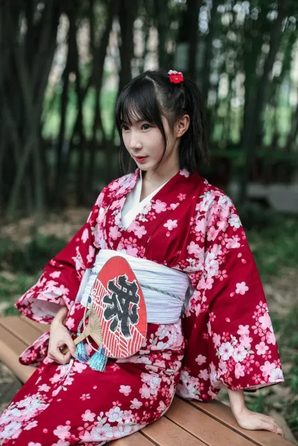 Traditional Japanese Floral Kimono Women's Bath Yukata Vintage Cosplay Costume 3