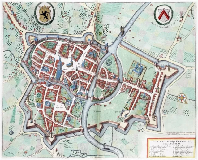 Reproduction plan ancien de Courtrai (Kortrijk) 1649