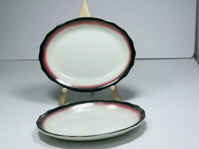 Jackson China Oval Platters Set / 2 Restaurant Ware Airbrushed Black & Maroon