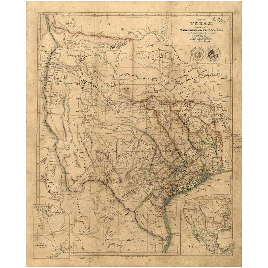 Texas Map, 1841 Vintage Texas Historical Map, Antique Restoration Hardware Style