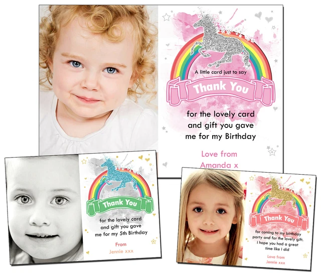 Thank You Cards With Envelopes Personalised Rainbow Thank You Cards For Kids – Photo Birthday Baby Thank You Notes (Pack Of 10) Thank You Cards Pack - Foto 2
