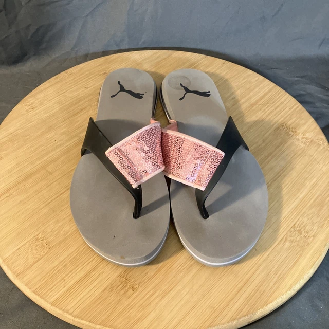 PUMA Flip Flops Women’s 5.5/35.5 Black/Pink Sequined Sandals Slides Shoes