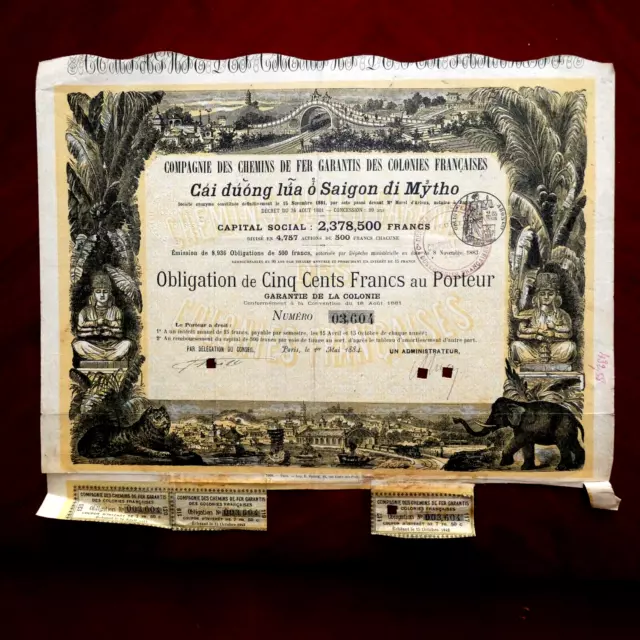 Chemins de Fer Garantis des Colonies Françaises 1884 500 Fr.Bond certificate