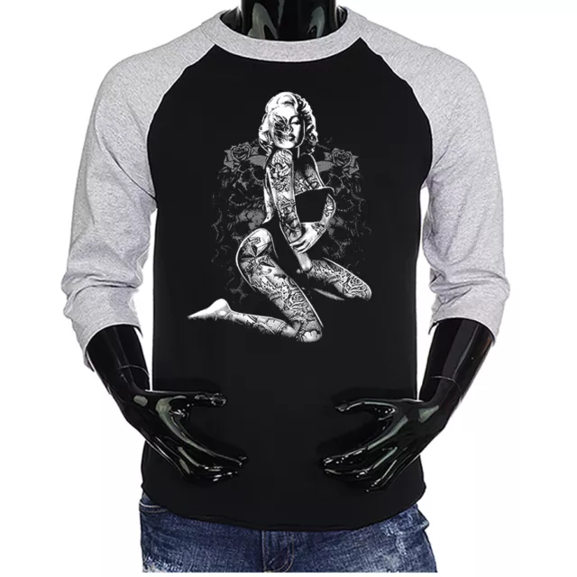 Monroe Skull Pose 3/4 Sleeve Baseball Raglan Graphic T-shirt Tee