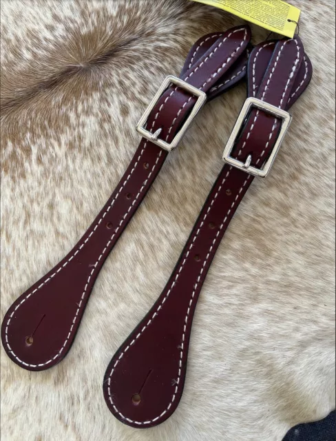 Adult Size Pair Of Genuine Dark Cherry Cowhide Leather Western Basic Spur Straps