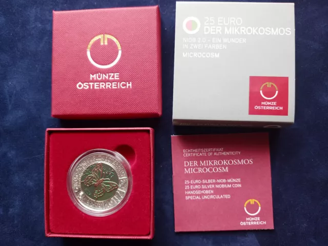 Niob Silber 25 Euro Österreich 2017 Mikrokosmos komplett Etui Zertifikat Schuber