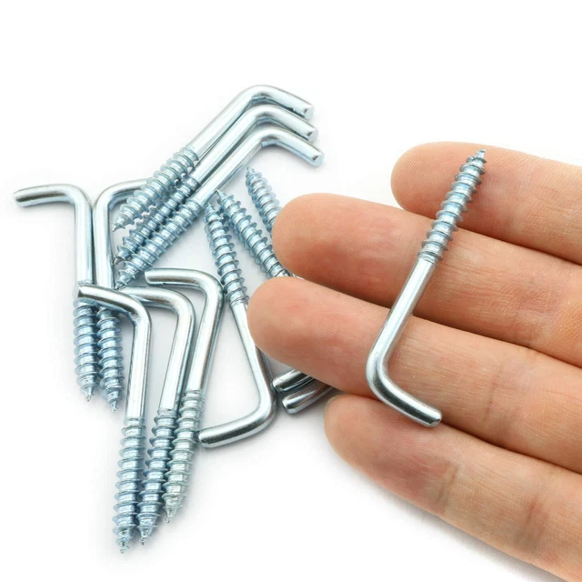 25PCS Long Square Bend Hook Lag Screw Shoulder Hooks Zinc Sliver M5-5x25x50 16mm