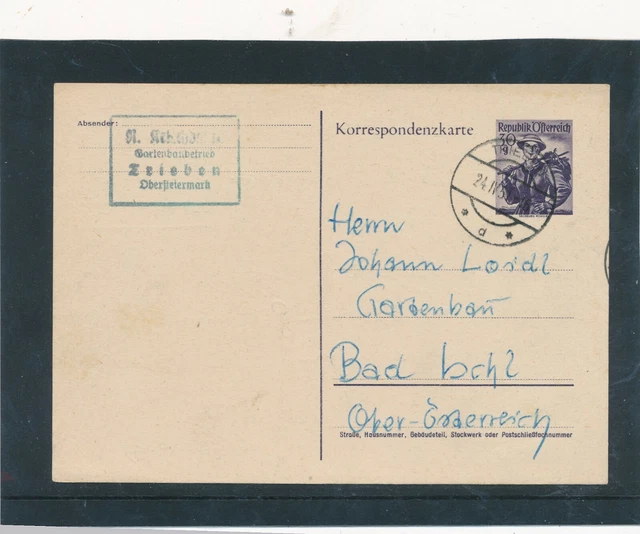 30 Groschen Trachten Ganzsachen-Karte 1951 aus Trieben   (H21)