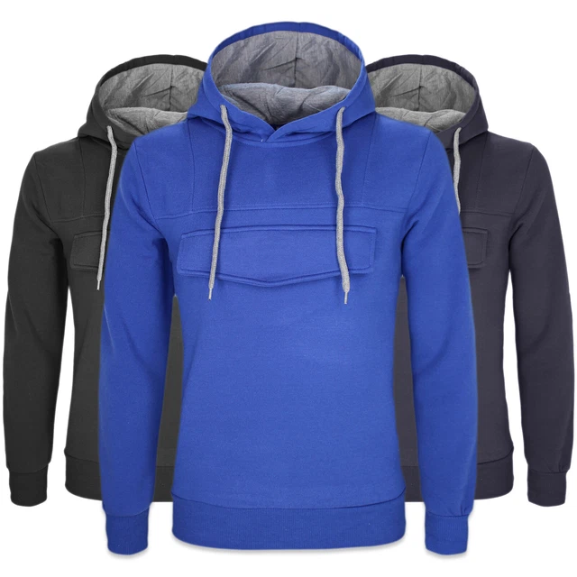 Felpa Uomo Invernale Tascone Con Cappuccio Maglione Casual Maglia Zip VEQUE 3