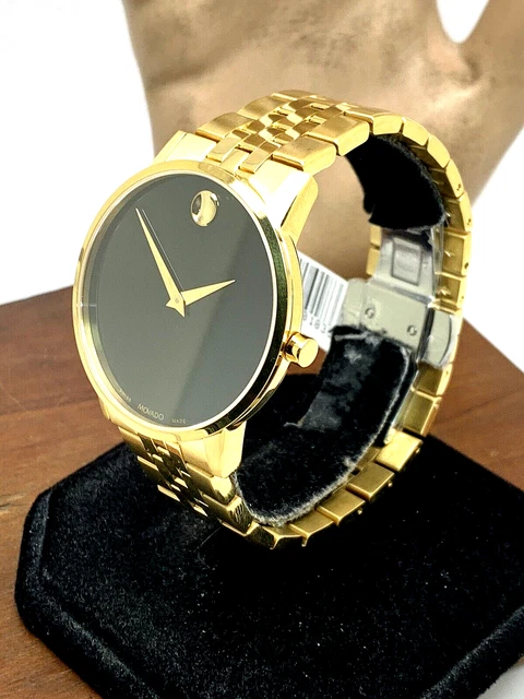 Orologio Uomo Movado 0607203 Museo Quadrante Nero Quarzo Svizzero 40mm Cinturino Acciaio Oro 2