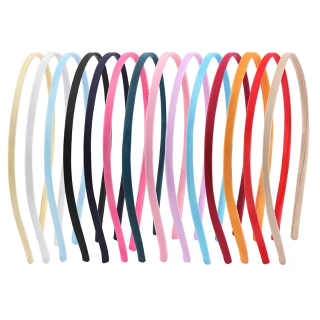 10 Pcs Mixed Color Metal Headband Covered Satin Hair Band 5mm Soft Rubber Ends