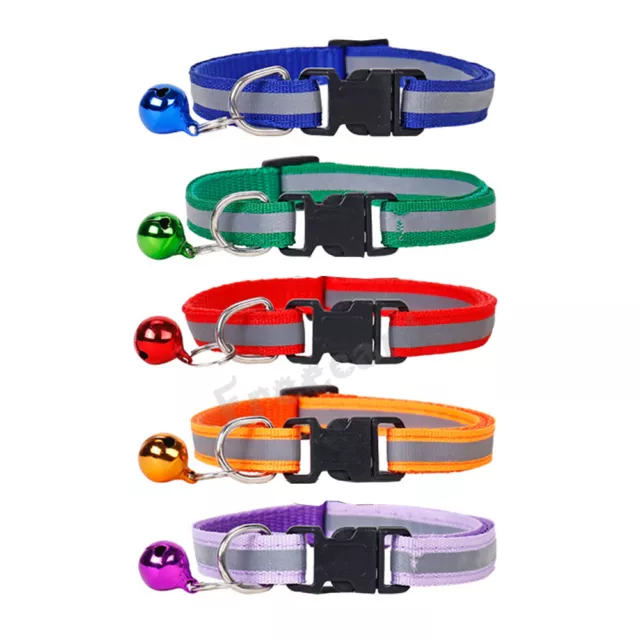 Reflective Dog Collar Pet Cat Puppy Nylon Collar with Bell Neck Adjustable
