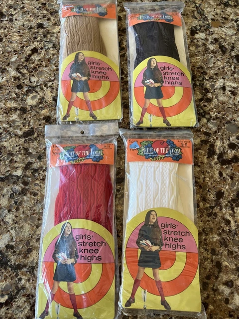 Lot Of Four Vintage Fruit Of The Loom Girls Stretch Knee Highs Size 9-11 NOS
