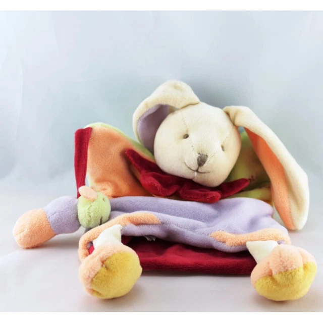 Doudou et Compagnie marionnette lapin vert orange mauve chenille - 13695