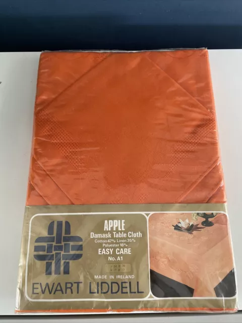 Ewart Liddell Apple Damask Irish Linen Retro Orange Tablecloth & Napkins 70”x54”