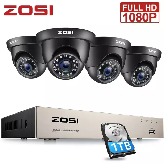 ZOSI CCTV 8CH 1080P DVR Überwachungskamera Set 4x Außen IR Kamera 1TB HDD H.265+